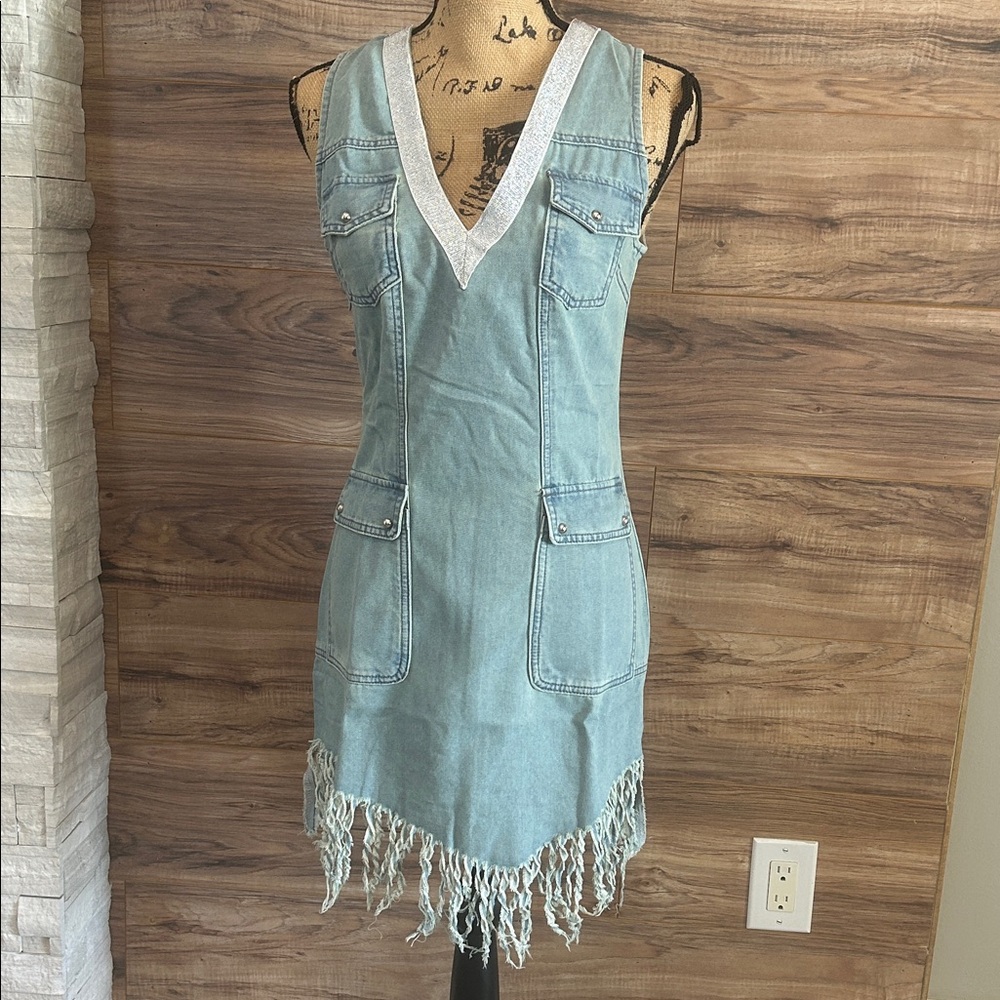 Chic Denim Fringe Mini Dress